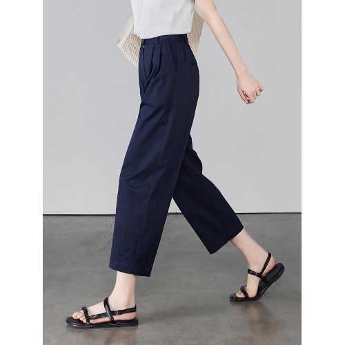 Solid Plicated Slant Pocket Cropped Pants